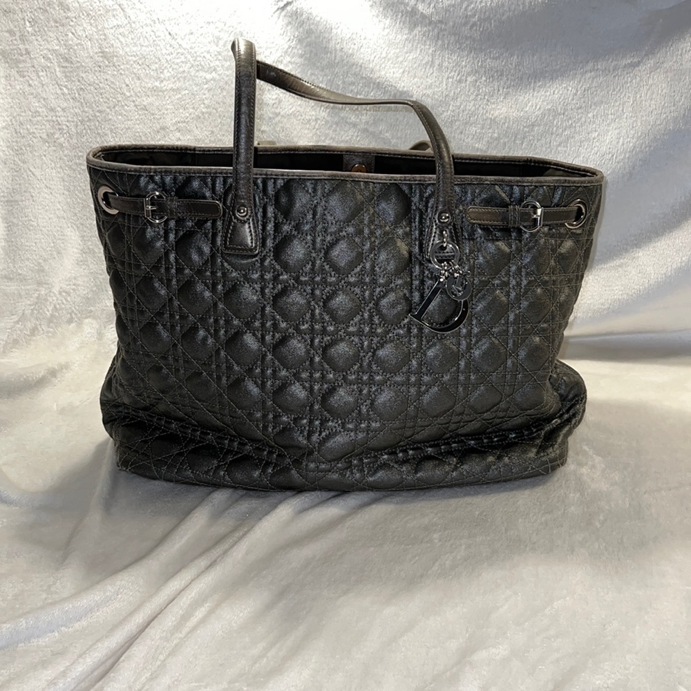 Christian Dior Cannage Tote Large Gray Silver